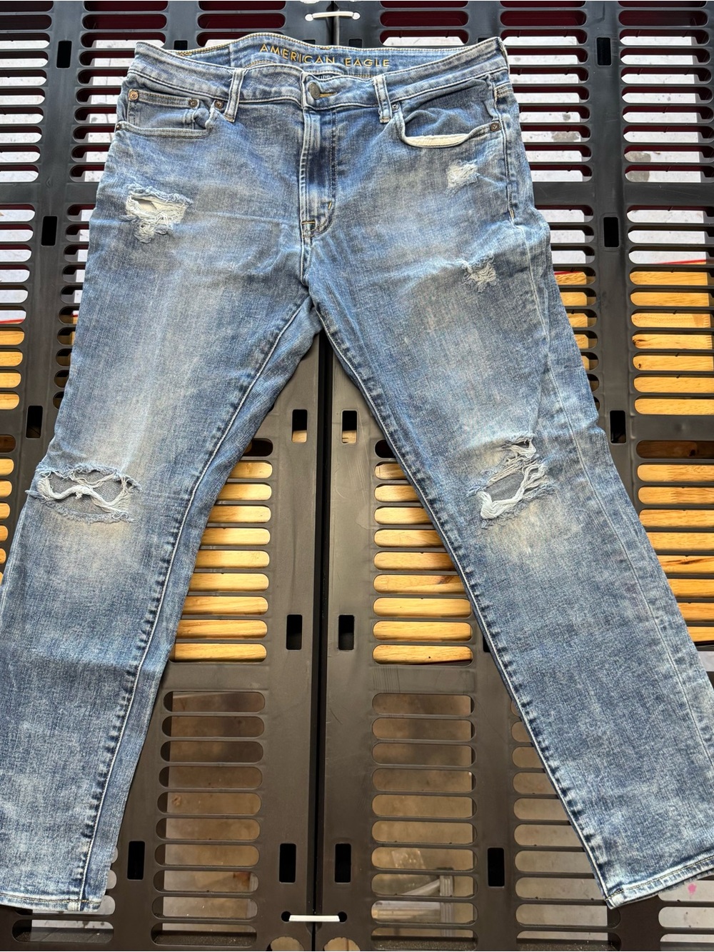 American Eagle Outfitters Men’s Slim Straight Distressed Jeans - Light Blue